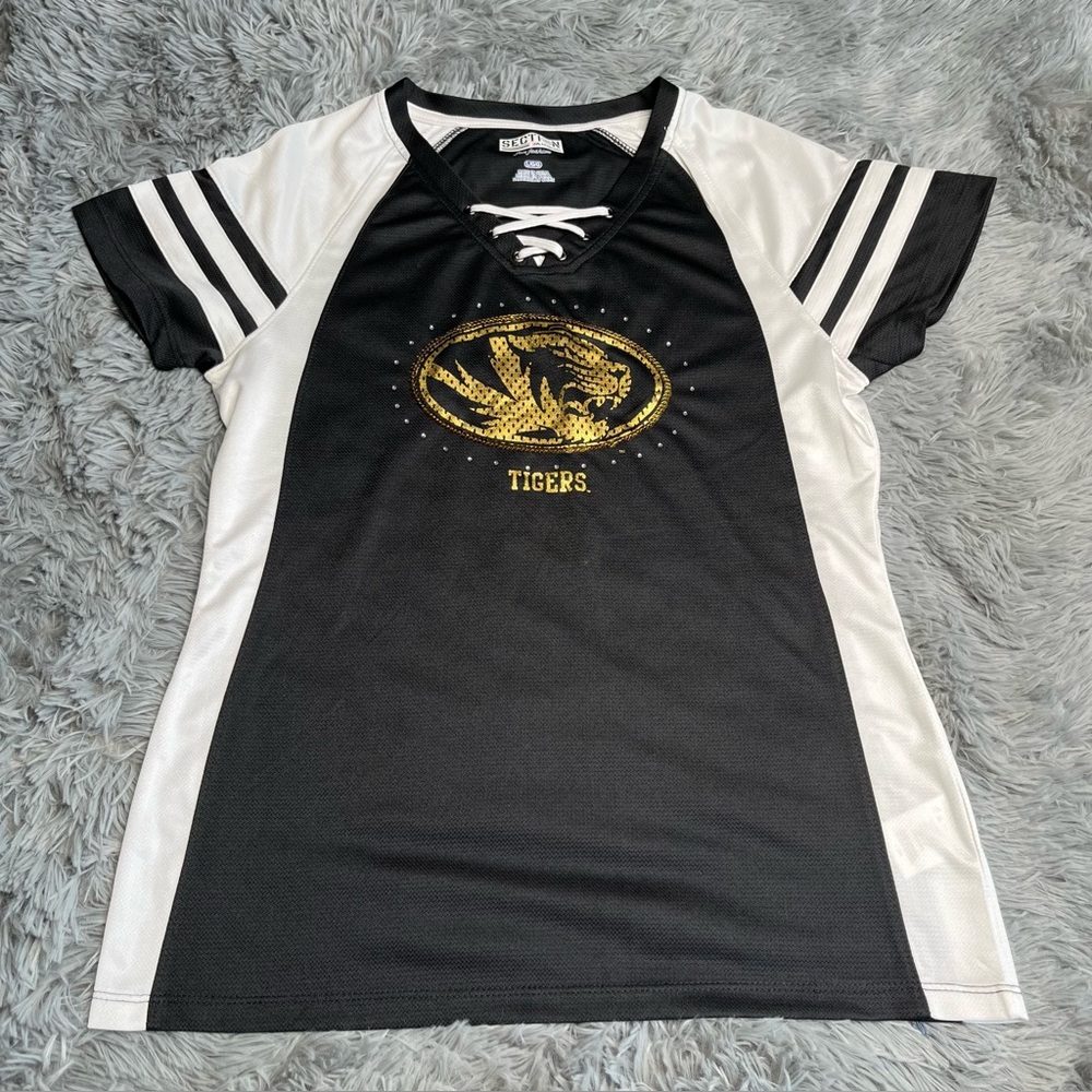 Majestic Jersey Womens Large Mizzou Tigers Missouri Black Gold Logo Football